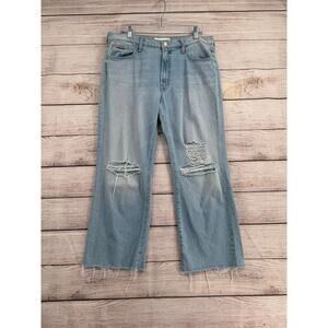 Mother Mid Rise Rambler Zip Flood Jeans Womens 34 Blue Light Wash Ripped Off
